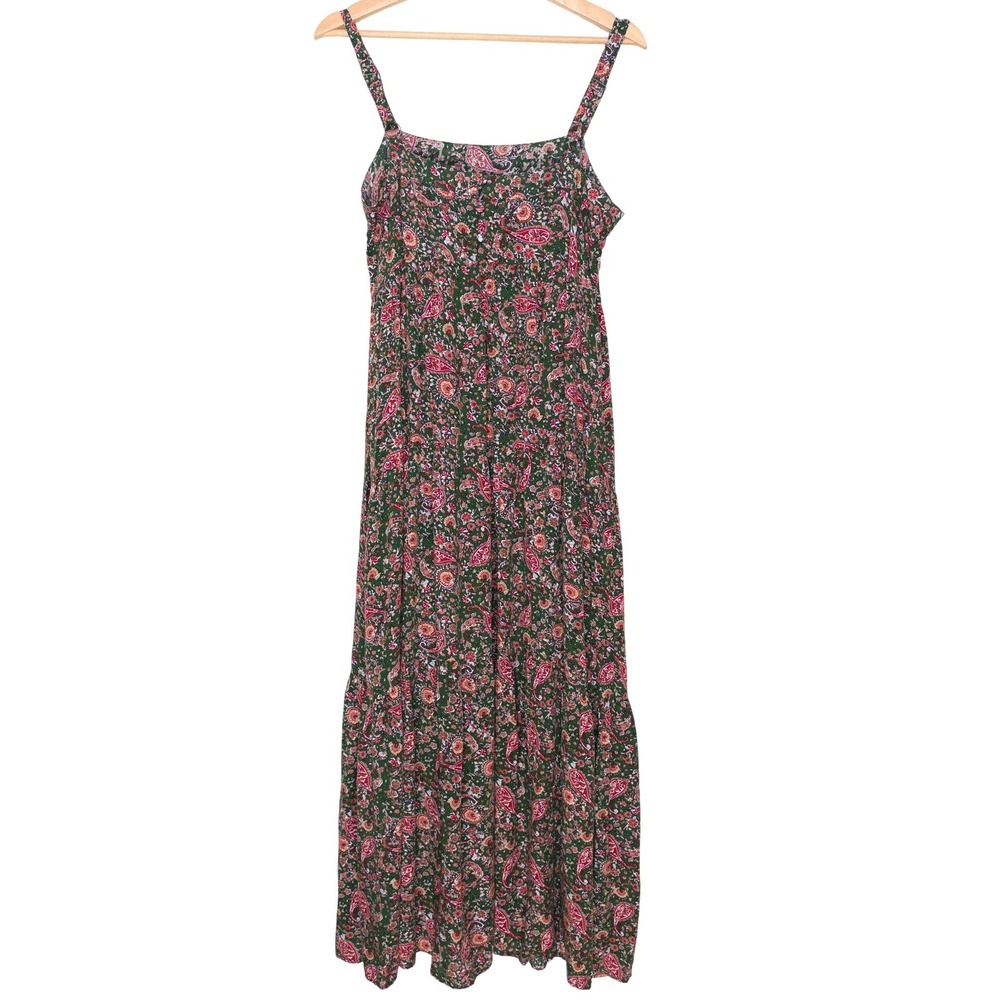 Natural Life Green Paisley Floral Tiered Maxi Dress Empire Waist M NWT